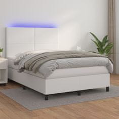 Vidaxl Box spring postel s matrací a LED bílá 140x190 cm umělá kůže