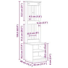 Vidaxl Předsíňový strom SANDENS 45x40x159,5 cm Borovicový masiv