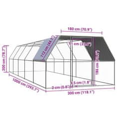 Vidaxl Venkovní klec pro kuřata 3 x 10 x 2 m pozinkovaná ocel