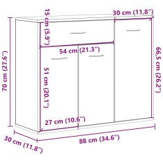 Vidaxl Příborník Old Wood 88x30x70 cm Dřevěná konstrukce