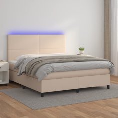 Vidaxl Box spring postel matrace a LED cappuccino 180x200cm umělá kůže