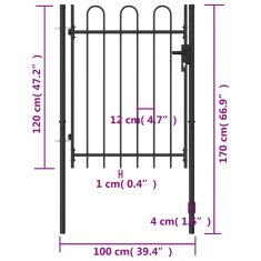 Vidaxl Zahradní branka s obloukem ocelová 1 x 1,2 m černá