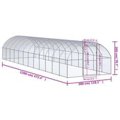 Vidaxl Venkovní klec pro kuřata 3 x 12 x 2 m pozinkovaná ocel