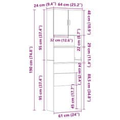 Vidaxl Skříňka nad pračku dub sonoma 64 x 24 x 190 cm kompozitní dřevo