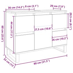 Vidaxl Koupelnová skříňka pod umyvadlo šedá 80 x 33 x 60 cm kompozit