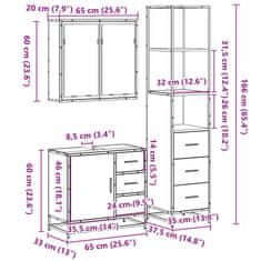 Vidaxl 3dílný set koupelnového nábytku kouřový dub kompozitní dřevo