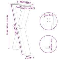 Vidaxl Nohy jídelního stolku ve tvaru X 2 ks 60x(72-73) cm ocel