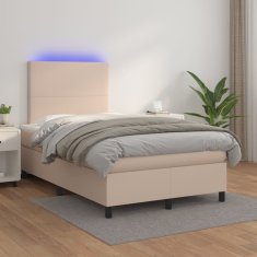 Vidaxl Box spring postel matrace a LED cappuccino 120x200cm umělá kůže