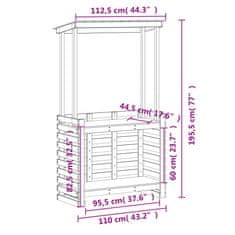 Vidaxl Venkovní barový stůl se stříškou hnědý 112,5x57x195,5 cm masiv