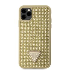 Guess Zadní kryt Rhinestones Triangle Metal Logo na iPhone 11 Pro zlatý