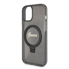 Guess  IML Ring Stand Glitter MagSafe Zadní Kryt pro iPhone 15 Black