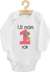 NEW BABY Body s potiskem New Baby Už mám 1 rok růžové 80 (9-12m)