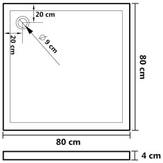 Vidaxl Čtvercová sprchová vanička ABS černá 80 x 80 cm