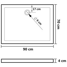 Vidaxl Obdélníková sprchová vanička ABS černá 70 x 90 cm