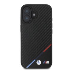 Bmw Zadní kryt M PU Carbon Tricolor Stripe MagSafe pro iPhone 16 Black