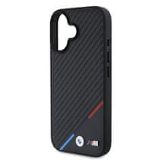 Bmw Zadní kryt M PU Carbon Tricolor Stripe MagSafe pro iPhone 16 Black