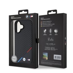 Bmw Zadní kryt M PU Carbon Tricolor Stripe MagSafe pro iPhone 16 Black