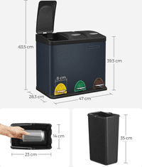 Songmics Odpadkový koš na tříděný odpad SONA 3v1 + 3x8 l černý