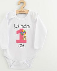 NEW BABY Body s potiskem New Baby Už mám 1 rok růžové 80 (9-12m)