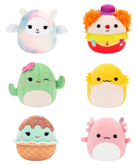 SQUISHMALLOWS Micromallows 6Pack - Axolotl, Klaun, Lamo-pegakorn, Kaktus, Agama, Cupcake