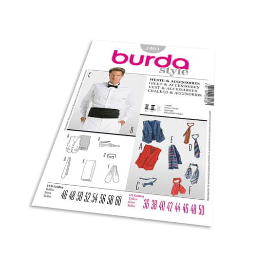 Burda Střih Burda 3403 - Pánská vesta, kravata, motýlek, šál, smokingový pás