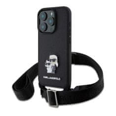 Karl Lagerfeld Hard silikonový kryt na iPhone 16 PRO MAX 6.9" Karl Lagerfeld Saffiano Karl&Choupette Metal Pin CBDY Strap Černý