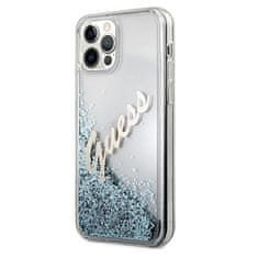 Guess GUHCP12LGLVSBL hybrid silikonové pouzdro iPhone 12 Pro MAX 6.7" blue glitter Vintage Script