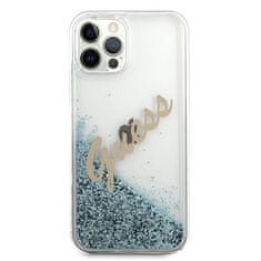 Guess GUHCP12LGLVSBL hybrid silikonové pouzdro iPhone 12 Pro MAX 6.7" blue glitter Vintage Script