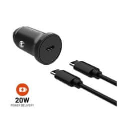 Set FIXED autonabíječky s USB-C výstupem a USB-C/USB-C kabelu, podpora PD, 1 metr, 20W, černá