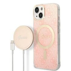 Guess GUBPP14MH4EACSP sada nabíječky MagSafe a pouzdra na iPhone 14 PLUS 6.7" pink  4G Print MagSafe