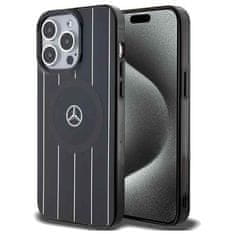 MERCEDES hard obal na iPhone 15 PRO MAX 6.7" Black DL Crossed Lines Pattern Leather MagSafe