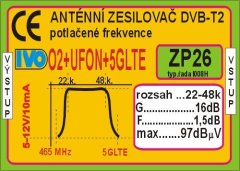 HADEX Anténní zesilovač 16dB DVB-T2 s potlačením 02+UFON+5G LTE