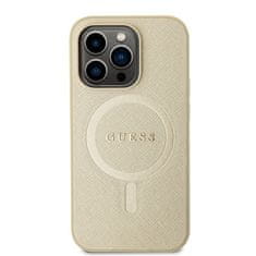 Guess hard silikonové pouzdro iPhone 15 PRO 6.1" gold Saffiano MagSafe