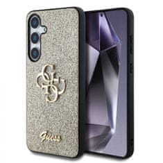 Guess Zadní kryt PU Fixed Glitter 4G Metal Logo pro Samsung Galaxy S25 Gold