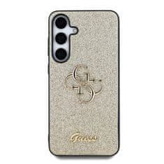 Guess Zadní kryt PU Fixed Glitter 4G Metal Logo pro Samsung Galaxy S25 Gold