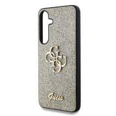 Guess Zadní kryt PU Fixed Glitter 4G Metal Logo pro Samsung Galaxy S25 Gold