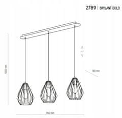 TK Lighting Stropní závěsné svítidlo 100 cm černé se zlatými stínidly 3xE27 Brilliant gold