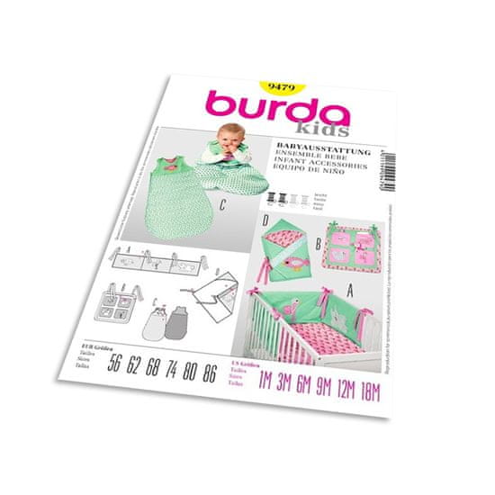 Burda Střih Burda 9479 - Polstrování do postýlky, kapsář, spací pytel, zavinovačka