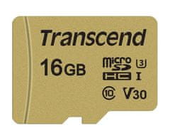 Transcend 16GB microSDHC 500S UHS-I U3 V30 (Class 10) MLC paměťová karta (s adaptérem), 95MB/s R, 50MB/s W