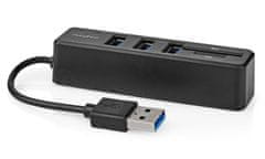 Nedis USB hub/ zástrčka USB-A/ zásuvka USB-A/ 3 porty/ napájení z USB/ SD & MicroSD/ 3x USB/ černý