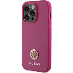 Guess hard silikonový obal iPhone 15 PRO 6.1" pink Strass Metal Logo