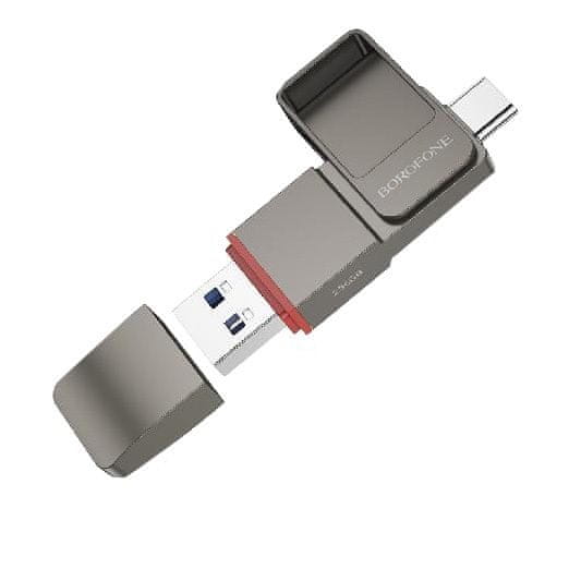 Borofone Flash disk BUD8 Spirit USB 3.2 + USB-C 128GB šedý