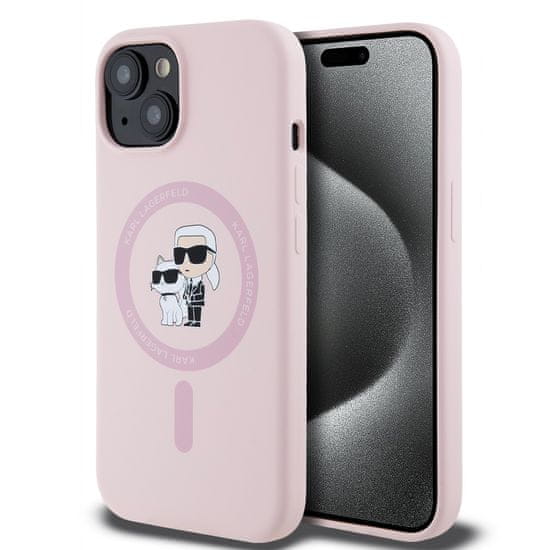 Karl Lagerfeld  Liquid Silicone Karl and Choupette Magsafe Zadní Kryt pro iPhone 15 Pink