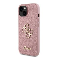 Guess  PU Fixed Glitter 4G Metal Logo Zadní Kryt pro iPhone 13 Pink