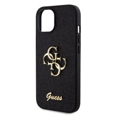 Guess  PU Fixed Glitter 4G Metal Logo Zadní Kryt pro iPhone 15 Black