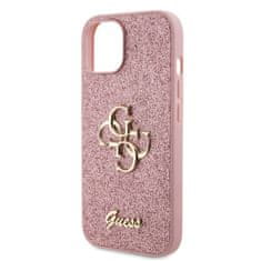 Guess  PU Fixed Glitter 4G Metal Logo Zadní Kryt pro iPhone 13 Pink