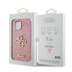 Guess  PU Fixed Glitter 4G Metal Logo Zadní Kryt pro iPhone 13 Pink