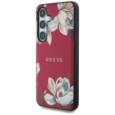 Guess Originální zadní kryt Grained Printed Flower Pattern Magsafe do Samsung Galaxy S25 fuchsiový