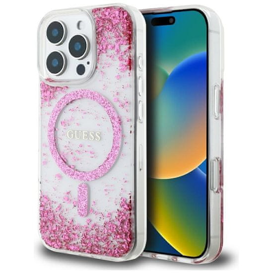 Guess Originální zadní kryt HC Resin Bottom Glitter Magsafe pro iPhone 16 Pro Max pink