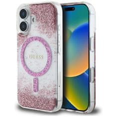 Guess Originální zadní kryt HC Resin Bottom Glitter Magsafe pro iPhone 16 pink